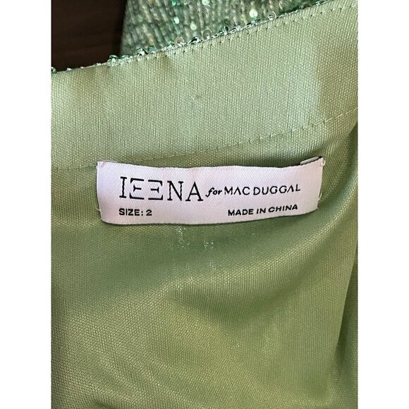 Ieena for Mac Duggal Sequined Structured Bishop Sleeve Mini Dress Light Green Wo - Picture 11 of 14